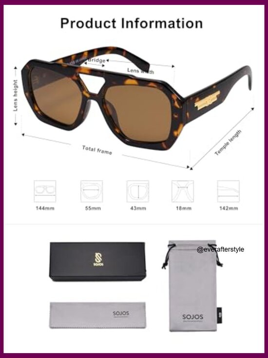 Polarized Aviator Sunglasses with Hexagonal Square Design main image 6